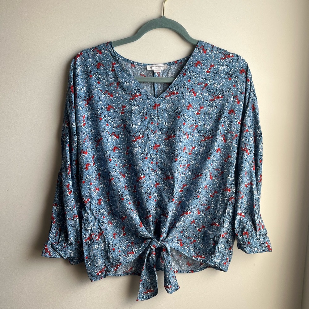Nordstrom Blue Floral Tie Blouse